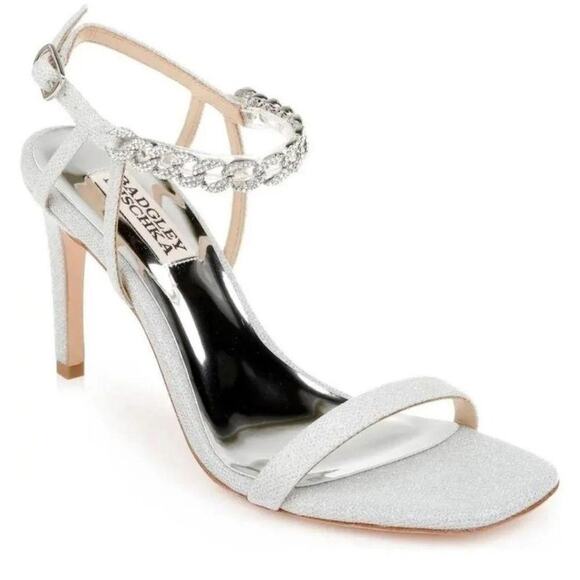 NEW Badgley Mischka Kai Jeweled Chain Detail Heels in Silver - Picture 2 of 12